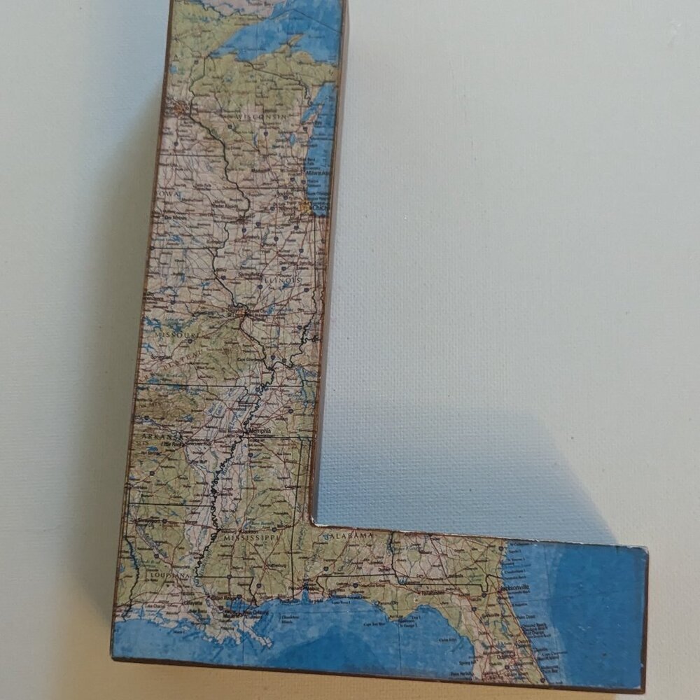 NWT Detailed US Map Letter 'L' Alphabet Sign Michael's Ashland Wall Home Decor - Picture 1 of 8